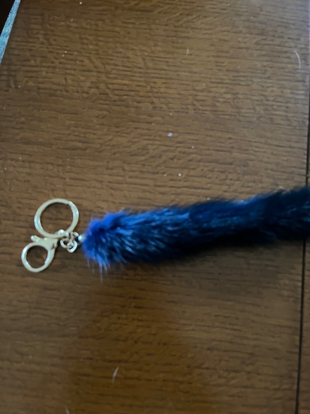 Blue Faux Fur Pom Keychain with Gold Hardware